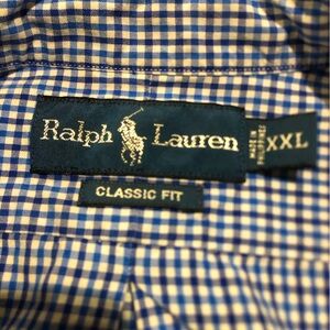 Ralph Lauren 2XL XXL Long Sleeve Dress Shirt Navy White 100% Cotton Classic Fit